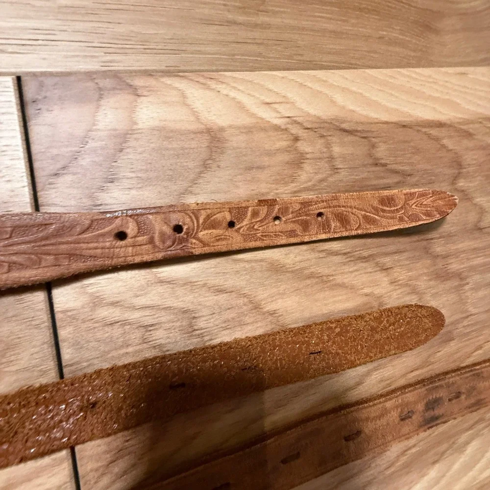 Beaded Leather Belts Kids or Adult XS Brown Tan Lot of 3 Vintage Western Boho